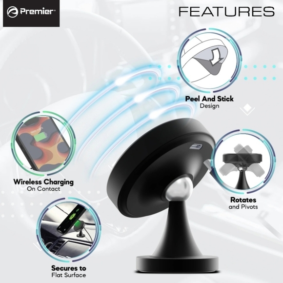 Wireless Charger & Magnetic Suction Cell Phone Mount - Black - Picture 5 of 12